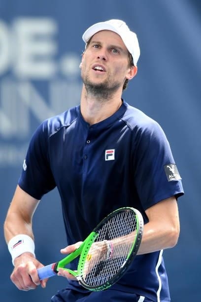 Andreas Seppi of Italy prepares for a shot against Yasutaka Uchiyama of Japan on Day 3 during the Citi Open at Rock Creek Tennis Center on August 2,...