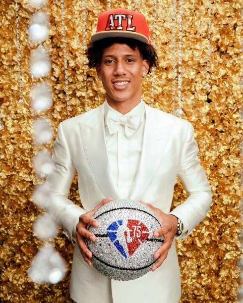 Jalen Johnson of the Atlanta Hawks at the 2021 NBA Draft on July 29, 2021 at Barclays Center in Brooklyn, New York. NOTE TO USER: User expressly...