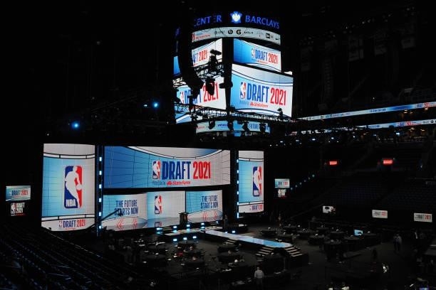 The stage for the 2021 NBA Draft on July 29, 2021 at Barclays Center in Brooklyn, New York. NOTE TO USER: User expressly acknowledges and agrees...