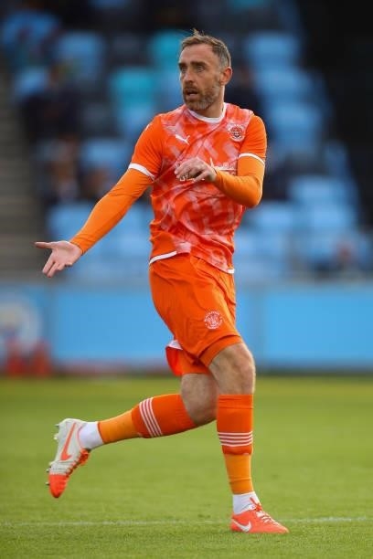Richard Keogh of Blackpool during the Pre Season Friendly fixture between Manchester City and Blackpool at Manchester City Football Academy on August...