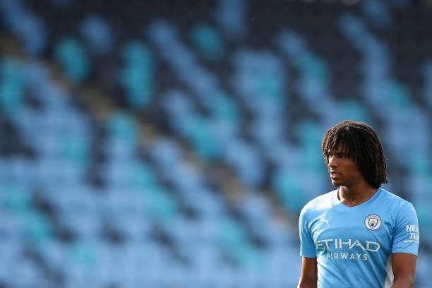 Nathan Ake of Manchester City during the Pre Season Friendly fixture between Manchester City and Blackpool at Manchester City Football Academy on...