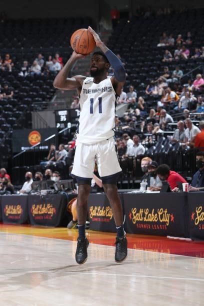 Shaq Buchanan of the Memphis Grizzlies shoots the ball during the 2021 Salt Lake City Summer League on August 3, 2021 at vivint.SmartHome Arena in...
