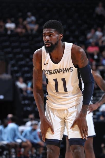 Shaq Buchanan of the Memphis Grizzlies looks on during the 2021 Salt Lake City Summer League on August 3, 2021 at vivint.SmartHome Arena in Salt Lake...