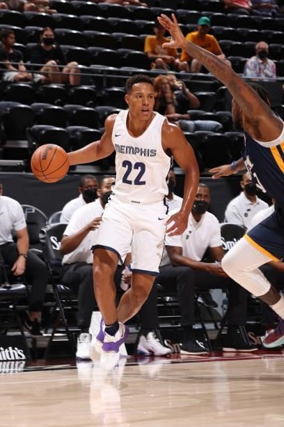 Desmond Bane of the Memphis Grizzlies drives to the basket during the 2021 Salt Lake City Summer League on August 3, 2021 at vivint.SmartHome Arena...