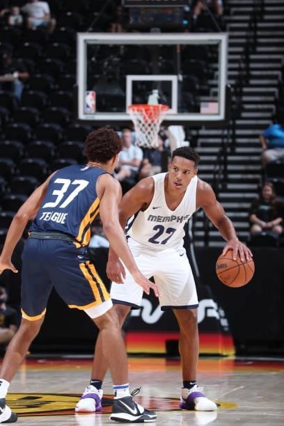 Desmond Bane of the Memphis Grizzlies handles the ball during the 2021 Salt Lake City Summer League on August 3, 2021 at vivint.SmartHome Arena in...