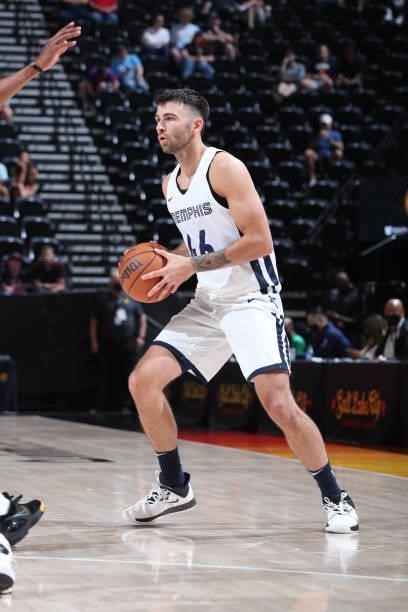 John Konchar of the Memphis Grizzlies passes the ball during the 2021 Salt Lake City Summer League on August 3, 2021 at vivint.SmartHome Arena in...