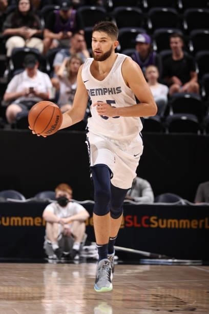 Killian Tillie of the Memphis Grizzlies dribbles the ball during the 2021 Salt Lake City Summer League on August 3, 2021 at vivint.SmartHome Arena in...