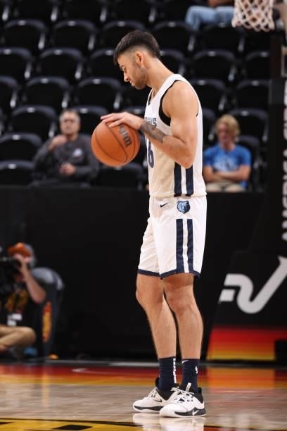John Konchar of the Memphis Grizzlies dribble the ball during the 2021 Salt Lake City Summer League on August 3, 2021 at vivint.SmartHome Arena in...