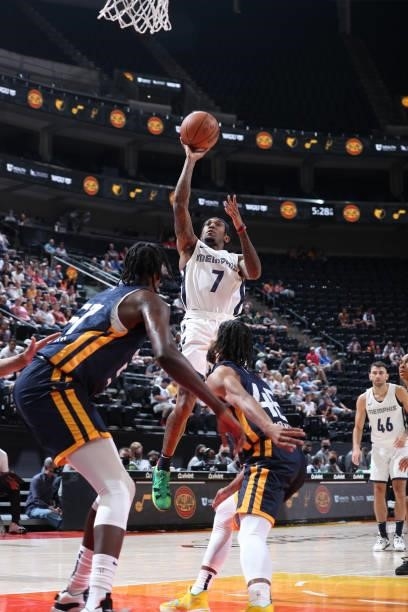 Ahmad Caver of the Memphis Grizzlies shoots the ball during the 2021 Salt Lake City Summer League on August 3, 2021 at vivint.SmartHome Arena in Salt...