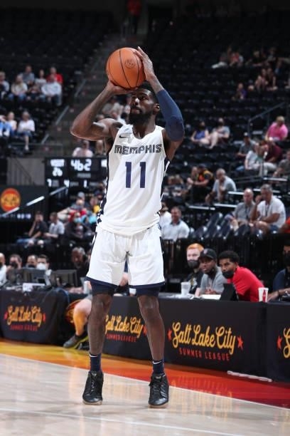 Shaq Buchanan of the Memphis Grizzlies shoots the ball during the 2021 Salt Lake City Summer League on August 3, 2021 at vivint.SmartHome Arena in...