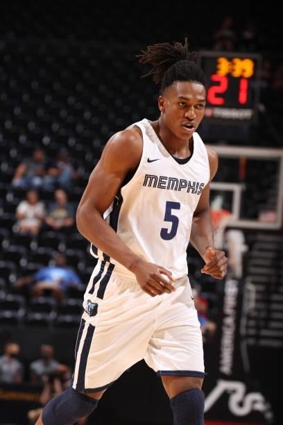 Yves Pons of the Memphis Grizzlies looks on during the 2021 Salt Lake City Summer League on August 3, 2021 at vivint.SmartHome Arena in Salt Lake...