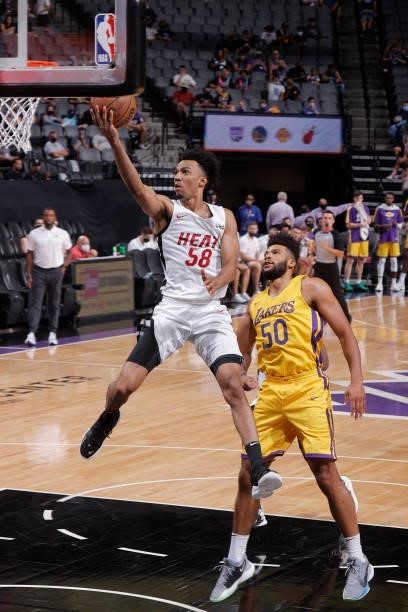 Lawson of the Miami Heat drives to the basket against the Los Angeles Lakers during the 2021 California Classic Summer League on August 3, 2021 at...