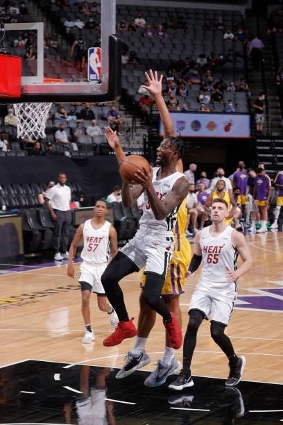 Marcus Garrett of the Miami Heat drives to the basket against the Los Angeles Lakers during the 2021 California Classic Summer League on August 3,...