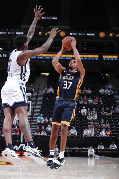 MaCio Teague of the Utah Jazz Blue shoots the ball during the 2021 Salt Lake City Summer League on August 3, 2021 at vivint.SmartHome Arena in Salt...