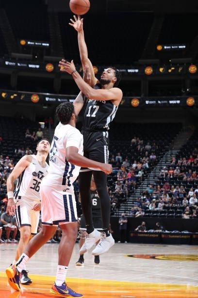 Skal Labissiere of the San Antonio Spurs shoots the ball against the Utah Jazz White during the 2021 Salt Lake City Summer League on August 3, 2021...