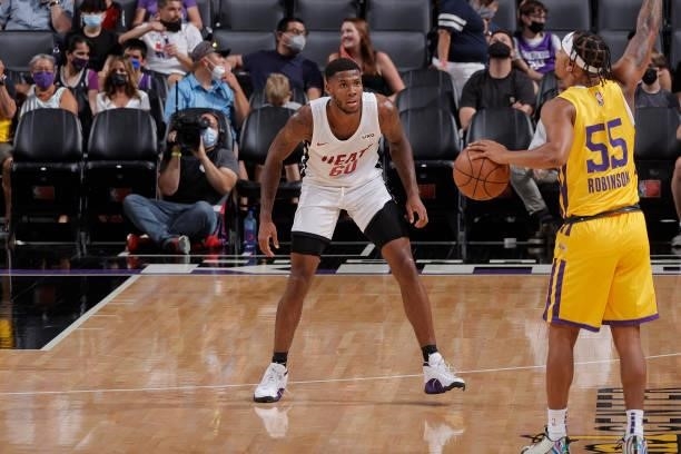 Stewart Jr. #60 of the Miami Heat plays defense against the Los Angeles Lakers during the 2021 California Classic Summer League on August 3, 2021 at...
