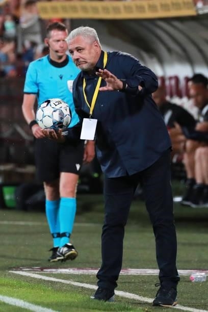 The Manager of CFR Cluj, Marius Sumudica during the UEFA Champions League Third Qualifying Round Leg One match between CFR Cluj and BSC Young Boys at...