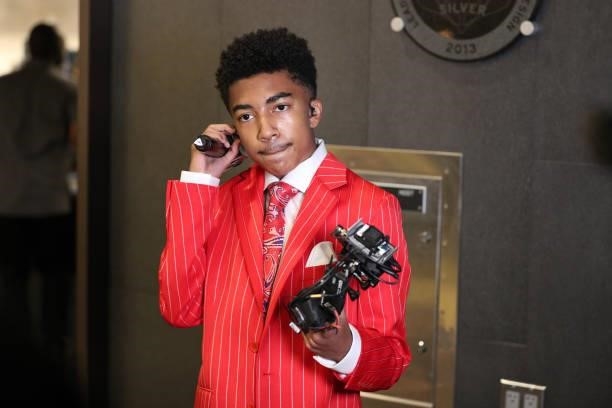 Miles Brown looks on during the 2021 NBA Draft on July 29, 2021 at the Barclays Center, New York. NOTE TO USER: User expressly acknowledges and...