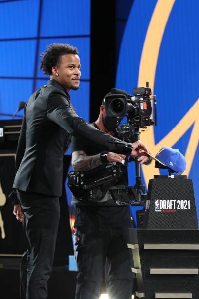 Moses Moody is selected by the Golden State Warriors during the 2021 NBA Draft on July 29, 2021 at the Barclays Center, New York. NOTE TO USER: User...