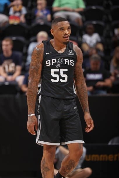 Daquan Jeffries of the San Antonio Spurs looks on during the game against the Utah Jazz White during the 2021 Salt Lake City Summer League on August...