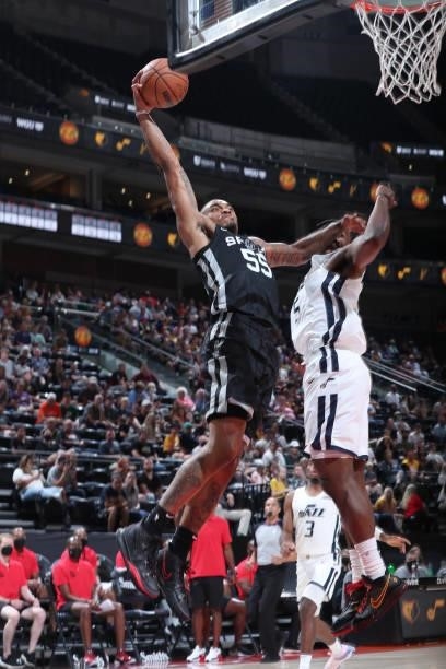 Daquan Jeffries of the San Antonio Spurs drives to the basket against the Utah Jazz White during the 2021 Salt Lake City Summer League on August 3,...