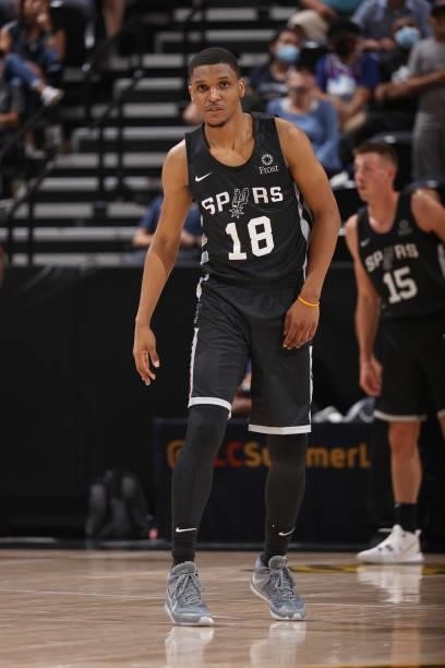 Zach Norvell of the San Antonio Spurs looks on during the game against the Utah Jazz White during the 2021 Salt Lake City Summer League on August 3,...