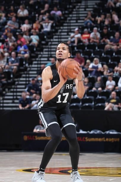 Skal Labissiere of the San Antonio Spurs looks to shoot the ball against the Utah Jazz White during the 2021 Salt Lake City Summer League on August...