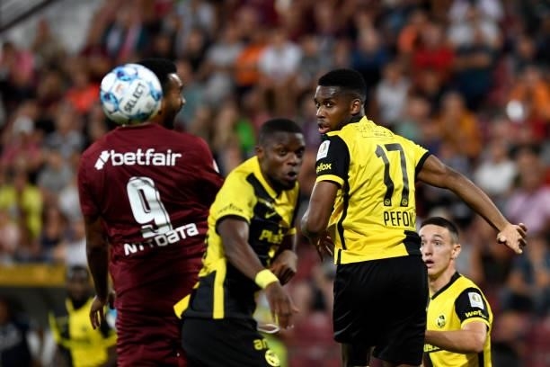 Jordan Siebatcheu, defender of Young Boys heading after a corner during the game CFR Cluj vs BSC Young Boys, UEFA Champions League, Dr. Constantin...