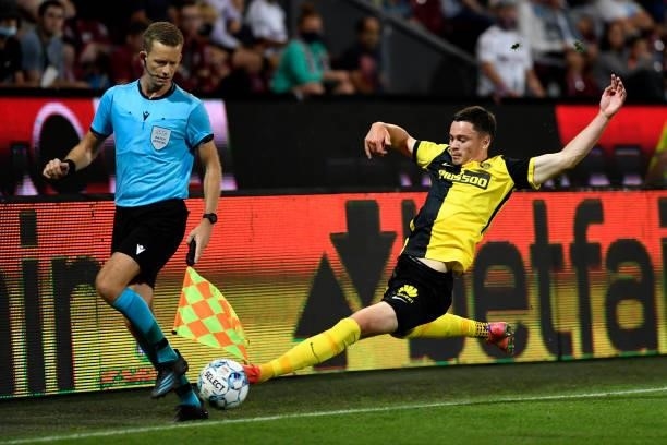 Fabian Rieder tries to keep the ball on the pitch during CFR Cluj vs BSC Young Boys, UEFA Champions League, Dr. Constantin Radulescu Stadium,...