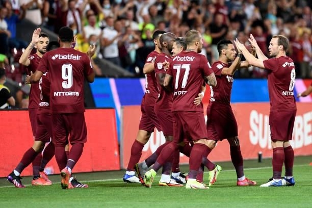 Players of CFR Cluj celebrating first goal of the game CFR Cluj vs BSC Young Boys, UEFA Champions League, Dr. Constantin Radulescu Stadium,...