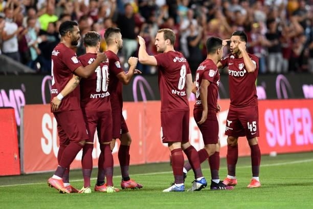 Players of CFR Cluj celebrating first goal of the game CFR Cluj vs BSC Young Boys, UEFA Champions League, Dr. Constantin Radulescu Stadium,...