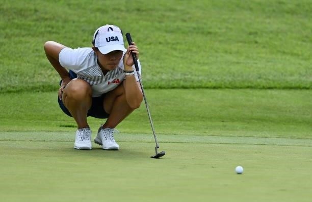 Saitama , Japan - 4 August 2021; Danielle Kang of United States lines up a putt on the 15th green during round one of the women's individual stroke...
