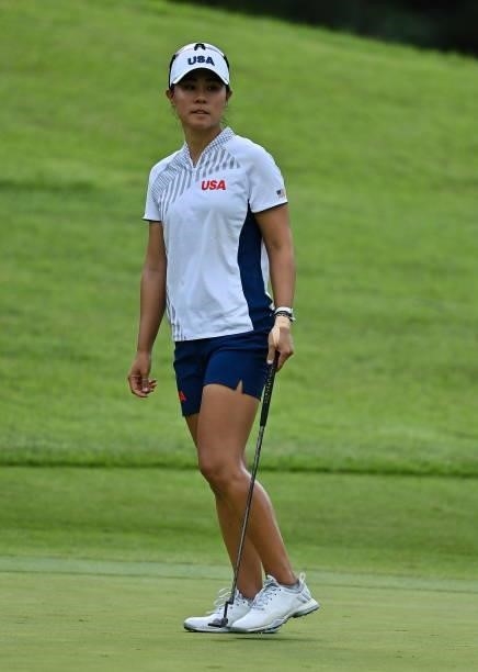 Saitama , Japan - 4 August 2021; Danielle Kang of United States reacts to a putt on the 15th green during round one of the women's individual stroke...