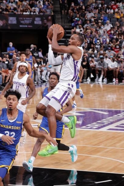 Matt Coleman of the Sacramento Kings shoots the ball against the Golden State Warriors during the 2021 California Classic Summer League on August 3,...