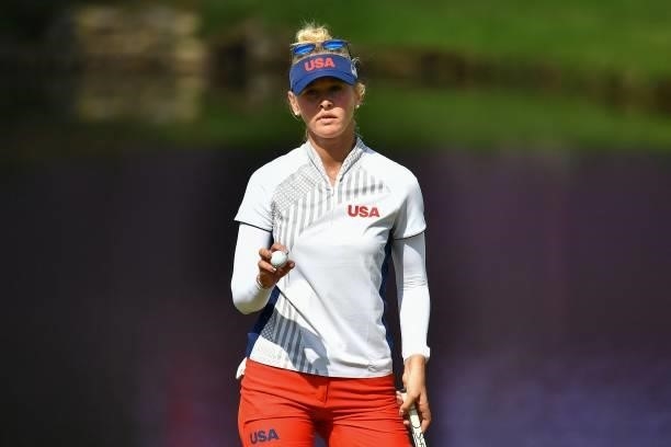 S Jessica Korda looks on after round 1 of the womens golf individual stroke play during the Tokyo 2020 Olympic Games at the Kasumigaseki Country Club...