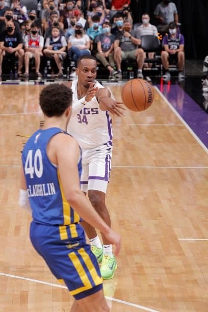 Matt Coleman of the Sacramento Kings passes the ball against the Golden State Warriors during the 2021 California Classic Summer League on August 3,...