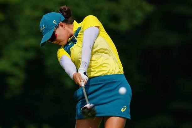 Australia's Minjee Lee tees off from the 18th tee in round 1 of the womens golf individual stroke play during the Tokyo 2020 Olympic Games at the...