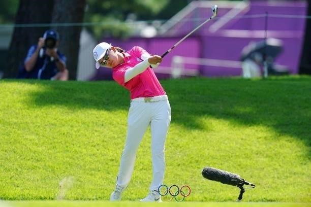 Taiwan's Hsu Wei-ling tees off from the 16th tee in round 1 of the womens golf individual stroke play during the Tokyo 2020 Olympic Games at the...