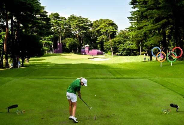 Saitama , Japan - 4 August 2021; Stephanie Meadow of Ireland tees off at the 16th tee box during round one of the women's individual stroke play at...