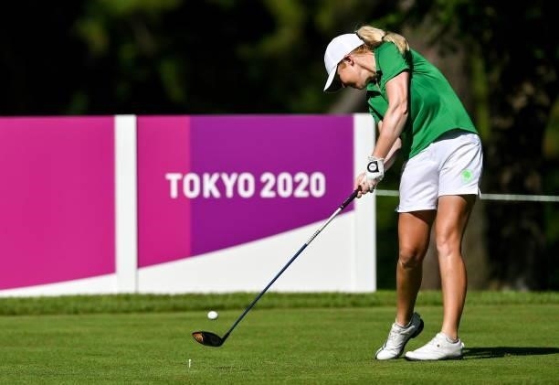 Saitama , Japan - 4 August 2021; Stephenie Meadow of Ireland drives off the 18th tee box during round one of the women's individual stroke play at...