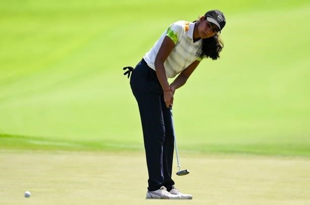 Saitama , Japan - 4 August 2021; Diksha Dagar of India during round one of the women's individual stroke play at the Kasumigaseki Country Club during...