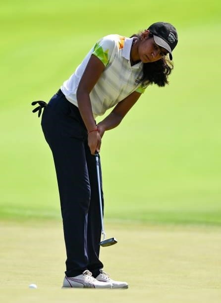 Saitama , Japan - 4 August 2021; Diksha Dagar of India during round one of the women's individual stroke play at the Kasumigaseki Country Club during...