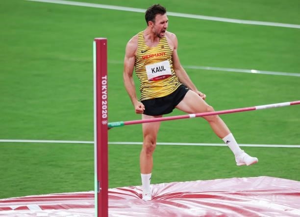 August 2021, Japan, Tokio: Athletics: Olympics, High Jump Decathlon, Men, at the Olympic Stadium. Niklas Kaul from Germany in action. Photo: Jan...