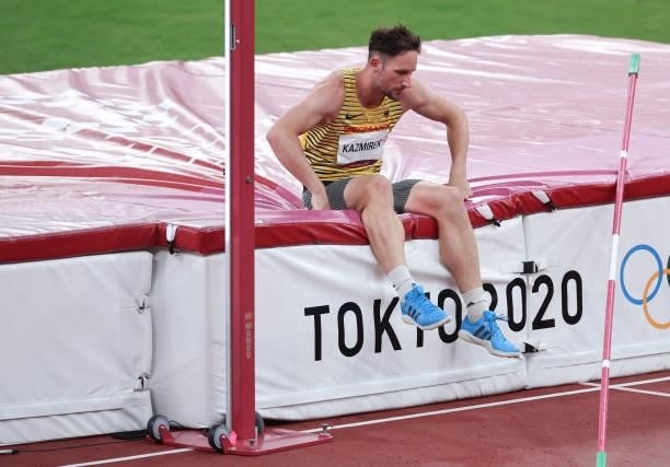 August 2021, Japan, Tokio: Athletics: Olympics, High Jump Decathlon, Men, at the Olympic Stadium. Kai Kazmirek from Germany in action. Photo: Jan...