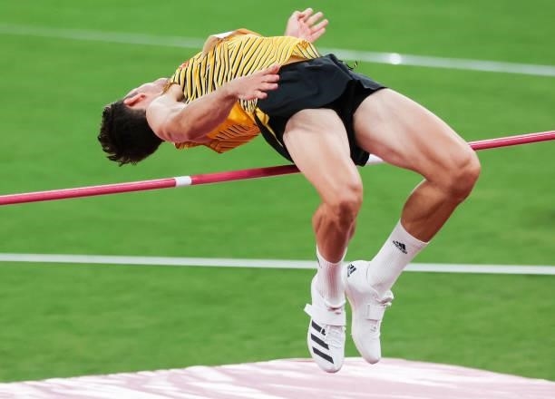 August 2021, Japan, Tokio: Athletics: Olympics, High Jump Decathlon, Men, at the Olympic Stadium. Niklas Kaul from Germany in action. Photo: Jan...