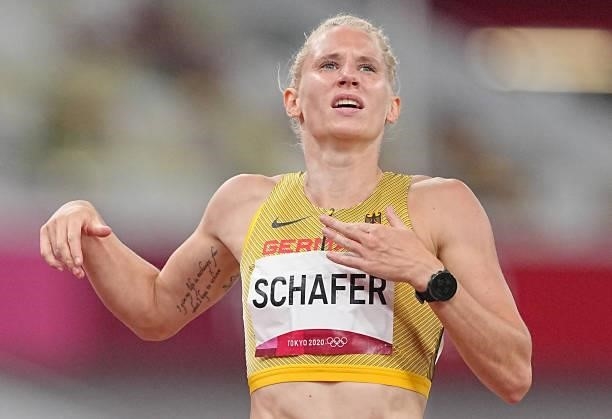 August 2021, Japan, Tokio: Athletics: Olympics, 200m, heptathlon, women, at the Olympic Stadium. Carolin Schäfer from Germany in action. Photo:...