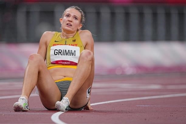 August 2021, Japan, Tokio: Athletics: Olympics, 200m, heptathlon, women, at the Olympic Stadium. Vanessa Grimm from Germany in action. Photo: Michael...