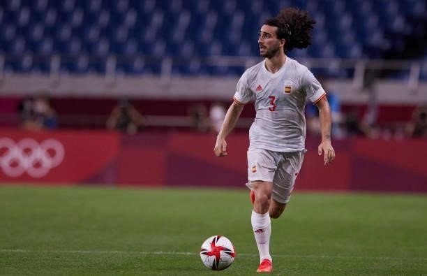 Marc Cucurella of Spain controls the ball during the Men's Football Semi-final Match between Japan and Spain at Saitama Stadium on August 3, 2021 in...