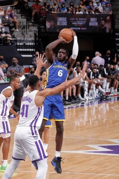 Kahlil Whitney of the Golden State Warriors shoots the ball against the Sacramento Kings during the 2021 California Classic Summer League on August...