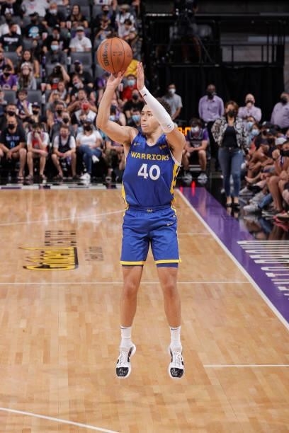 Jaquori McLaughlin of the Golden State Warriors shoots a 3-pointer the against the Sacramento Kings during the 2021 California Classic Summer League...